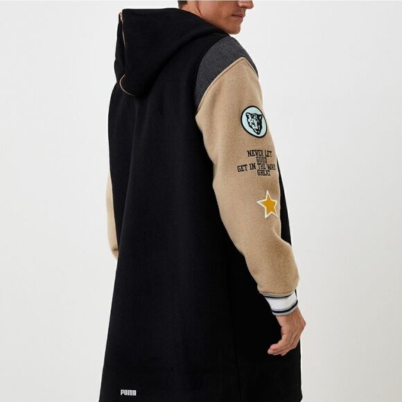 Puma Signature Varsity Jacket Wool Coat Color Block Size Medium M Black Grey New - Picture 14 of 17